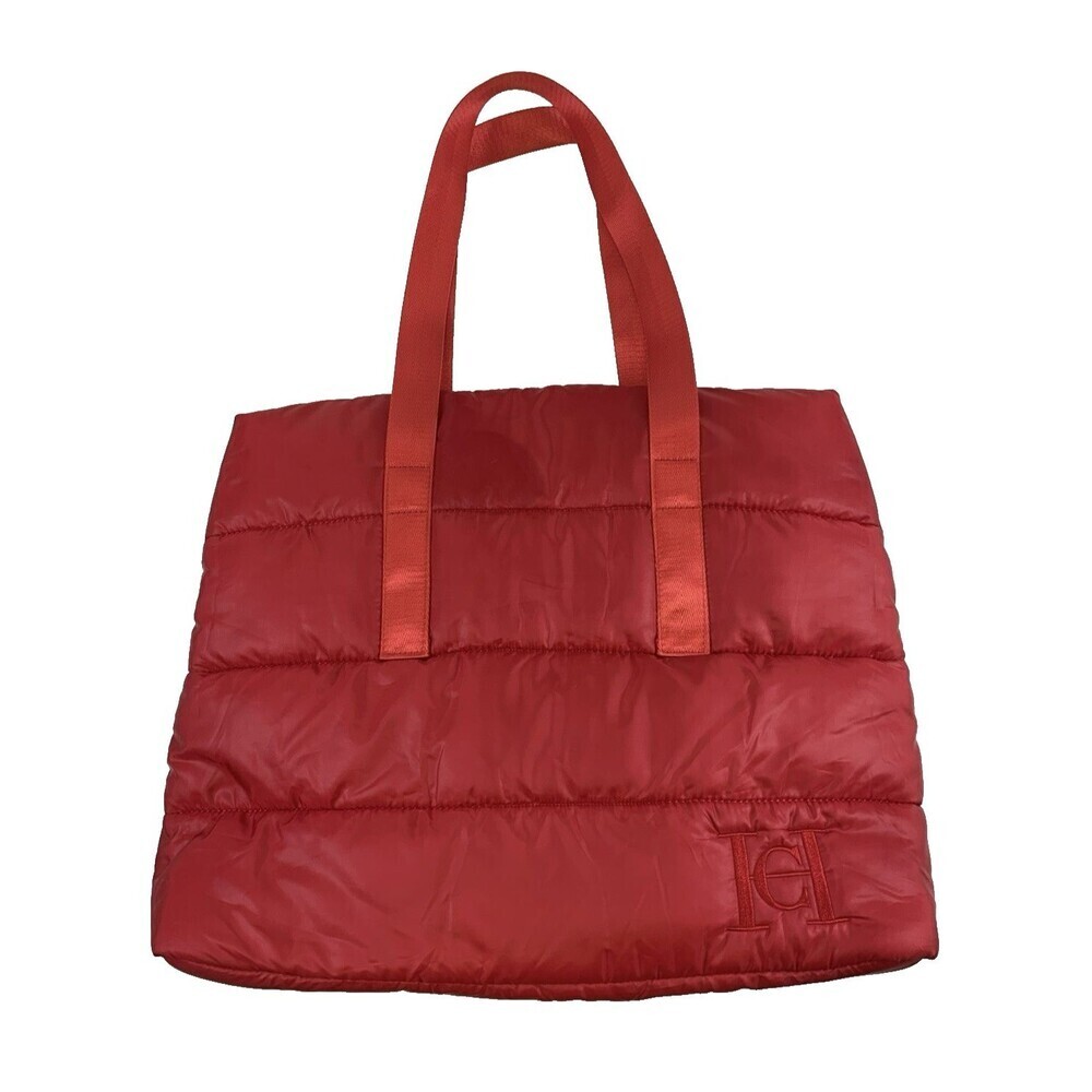 Carolina Herrera Good Girl Red Puffer Quilted Tote Bag‎ Purse Zip Large